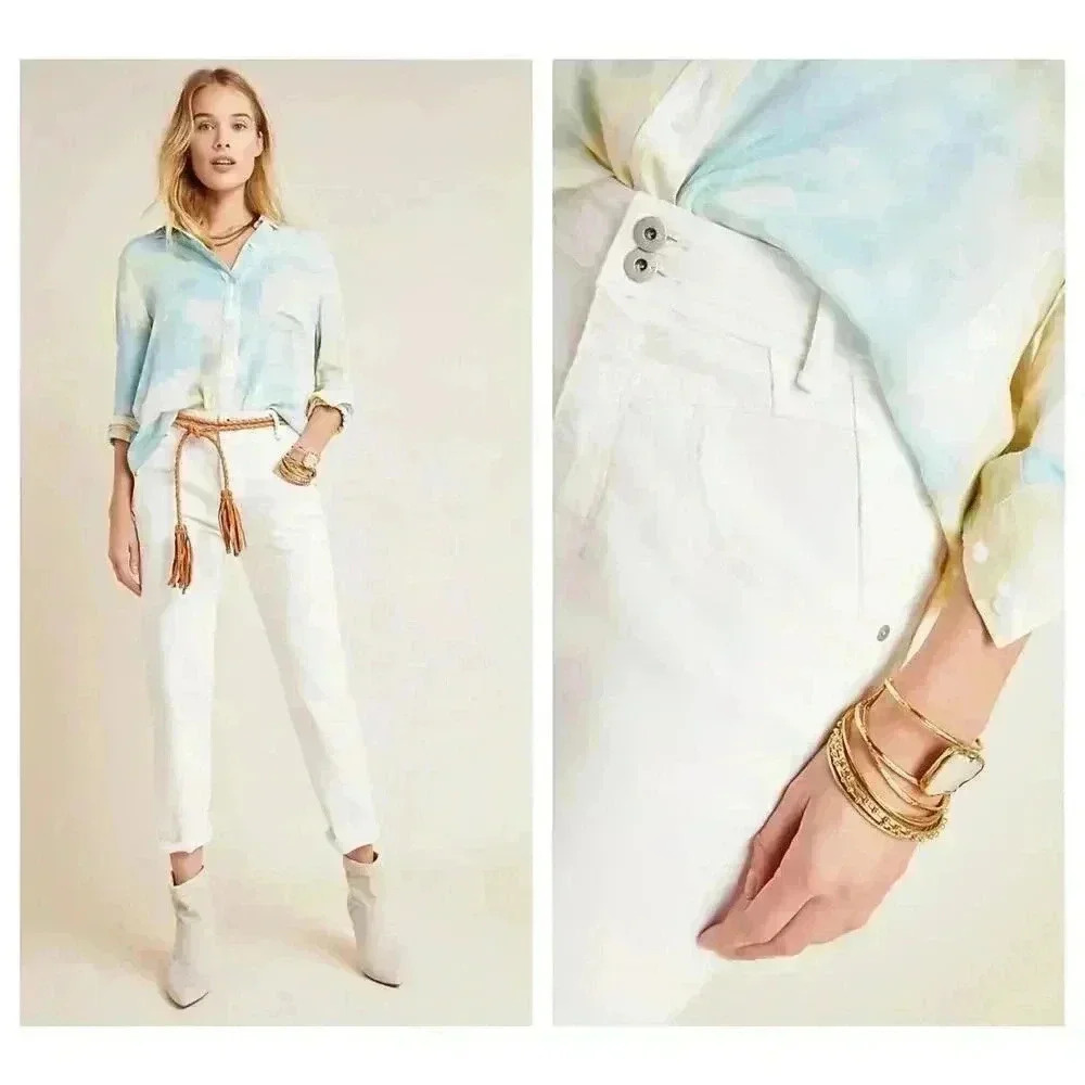 Anthropologie Pilcro Ultra High Rise Seamed Slim Jeans Size 28 White NWT Denim